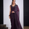Wine Purple Organza Silk Saree Black Embroidered Blouse Designer Saree