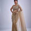 Golden Beige Silk Saree with Zari Embroidery Designer Blouse