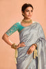 Silver Grey Soft Silk Saree with Zari Border Designer Blouse