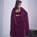 Purple Organza Saree with Black Floral Embroidery Designer Party Wear Saree