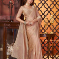 Peach Silk Saree with Zari Embroidery Butti Work Designer Blouse
