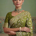 Olive Green Heavy Embroidered Banarasi Silk Saree