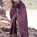 Purple Banarasi Silk Saree with Heavy Embroidered Border