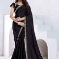 Elegant Black Floral Embroidered Saree Designer Party Wear Saree