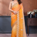 Mustard Yellow Embroidered Organza Silk Saree Designer Border