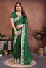 Bottle Green Satin Silk Saree Heavy Floral Embroidered Border Designer Blouse 