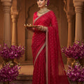 Elegant Red Bridal Saree with Embroidered Border