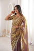 Copper Brown Organza Silk Saree Golden Thread Embroidery Designer Blouse