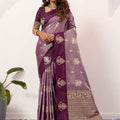 Wine Purple Banarasi Silk Saree Gold Zari Motifs Rich Woven Pallu