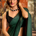 Dark Green and Black Dual Tone Silk Saree with Minimal Design