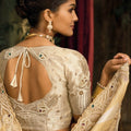 Golden Beige Silk Saree with Embroidered Border Designer Blouse