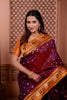 Rich Maroon Paithani Silk Saree with Contrast Orange Zari Border