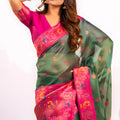 Green Paithani Silk Saree with Pink Zari Border and Traditional