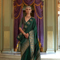 Designer Green Silk Saree with Gold Zari Border Pallu Festive Wear 