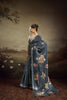 Blue Linen Silk Saree with Floral Digital Print Designer Tassel Pallu