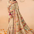 Cream Paithani Silk Saree Multicolor Traditional Zari Weaving Saree