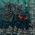 Sea Green Ombre Organza Silk Saree with Heavy Embroidered Border