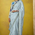 Sky Blue Designer Saree Embroidered Border Floral Printed Blouse