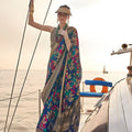 Designer Multicolor Floral Printed Silk Saree Elegant Woven Border 