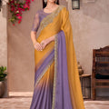 Mustard Yellow Lavender Designer Saree Embroidered Lace Border