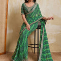 Green Georgette Saree with Golden Embroidered Border Designer Blouse