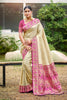Golden Beige Silk Saree Rani Pink Banarasi Border Traditional Saree 