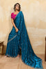 Teal Blue Silk Saree with Silver Zari Embroidery Pink Designer Blouse