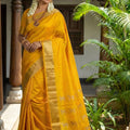  Mustard Yellow Kanjivaram Silk Saree Gold Zari Border Motif Pallu