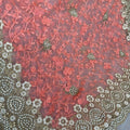 Peach Net Saree Heavy Pearl Sequins Embroidery Border