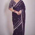 Purple Georgette Saree with Heavy Sequins Embroidery Blouse
