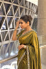 Olive Green Organza Silk Saree Sequins Embroidered Border Designer Blouse