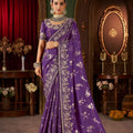 Purple Silk Saree with Heavy Silver Zari Embroidery Designer Blouse
