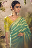 Sea Green Soft Silk Saree with Gold Zari Stripes Designer Blouse