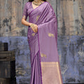 Premium Lavender Banarasi Silk Saree with Rich Zari Woven Border