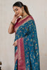 Teal Blue Banarasi Silk Saree Rich Pink Zari Border Floral Weaving Blouse