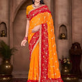 Orange Red Georgette Bandhani Saree Gota Patti Work Embroidered Border 