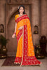 Orange Red Georgette Bandhani Saree Gota Patti Work Embroidered Border 