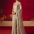 Designer Beige Silk Saree with Heavy Sequin Embroidery Border 