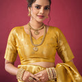 Mustard Yellow Banarasi Silk Saree Rich Golden Zari Weaving Blouse