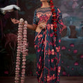 Designer Navy Blue Floral Embroidered Saree with Stylish Blouse 