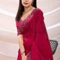 Designer Rani Pink Georgette Saree with Embroidered Border Blouse