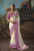 White Lavender Embroidered Saree Zari Border Designer Saree