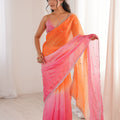 Peach Orange Hot Pink Ombre Organza Saree Embroidered Border