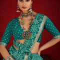 Teal Bandhej Print Designer Saree Matching Blouse Festive Wear