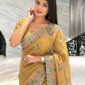 Mustard Gold Embroidered Silk Saree with Heavy Designer Border