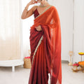 Wine Red Organza Silk Saree Designer Gold Lace Border Matching Blouse
