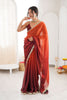 Wine Red Organza Silk Saree Designer Gold Lace Border Matching Blouse