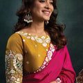 Magenta Georgette Designer Saree Embroidered Border Mustard Yellow Blouse