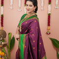 Purple Silk Saree with Green Woven Border Traditional Design