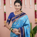 Sky Blue Silk Saree Navy Blue Woven Border Traditional Design